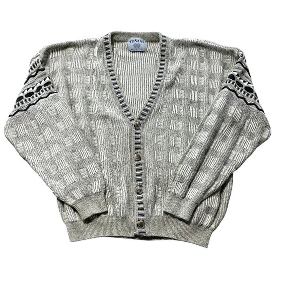 Vintage Tosani Knit Cardigan Sweater Mens XL Geometric Pattern Button-Up - Picture 1 of 11